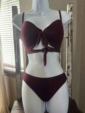 Shade & Shore Tie-Front Burgundy Two-Piece Bikini